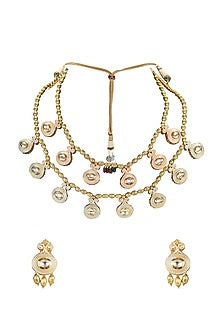 Gold Finish Beaded Meenakari Necklace Set
