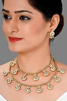 Gold Finish Beaded Meenakari Necklace Set