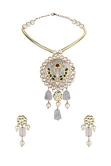 Gold Finish Pearl Meenakari Necklace Set