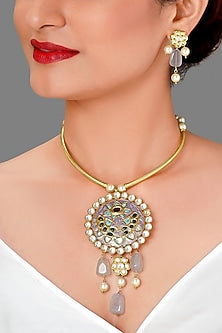 Gold Finish Pearl Meenakari Necklace Set