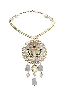 Gold Finish Pearl Meenakari Necklace Set