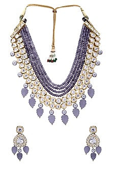 Gold Finish Grey Leaf Carved Necklace Set