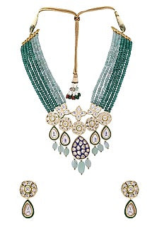 Gold Finish Blue Meenakari Necklace Set