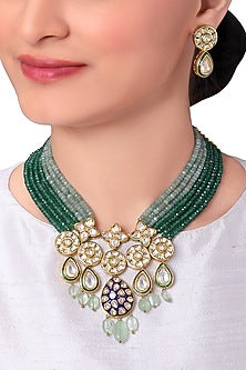 Gold Finish Blue Meenakari Necklace Set