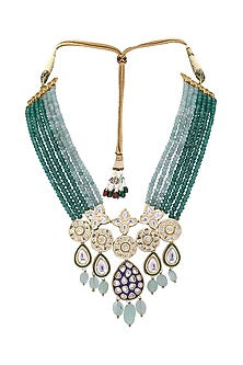 Gold Finish Blue Meenakari Necklace Set