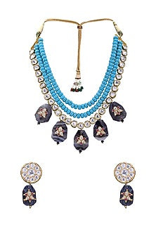 Gold Finish Turquoise Bead Necklace Set
