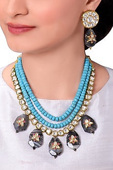 Gold Finish Turquoise Bead Necklace Set