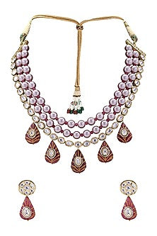 Gold Finish Jade Carved Necklace Set