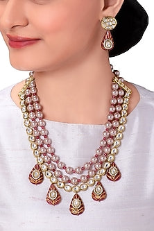 Gold Finish Jade Carved Necklace Set