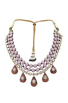 Gold Finish Jade Carved Necklace Set