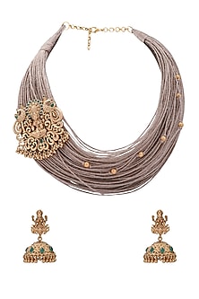 Antique Gold Finish Jute Thread Necklace Set