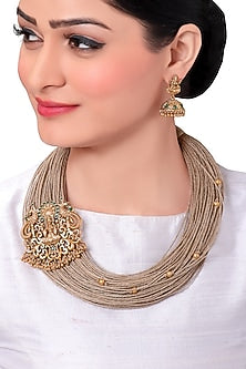 Antique Gold Finish Jute Thread Necklace Set
