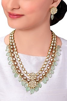 Gold Finish Red Meenakari Necklace Set