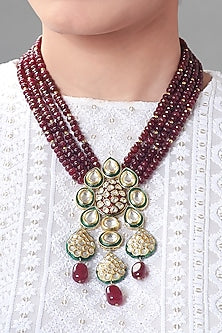 Gold Finish Red Meenakari Necklace
