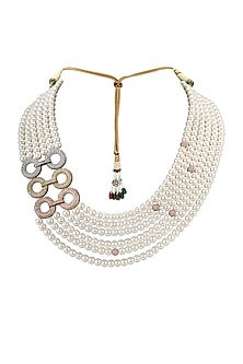 Gold Finish Pearl & Swarovski Necklace