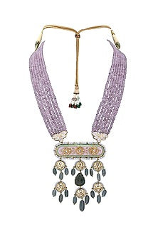 Gold Finish Pink Agate Bead Necklace