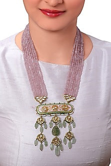 Gold Finish Pink Agate Bead Necklace