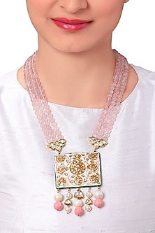 Gold Finish Rose Quartz Bead Necklace