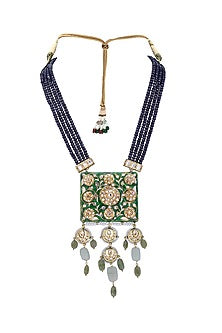 Gold Finish Blue Agate Bead Necklace