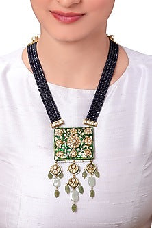 Gold Finish Blue Agate Bead Necklace