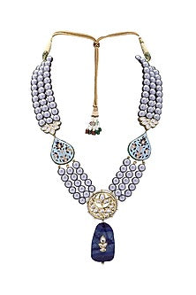 Gold Finish Pearl & Polki Necklace