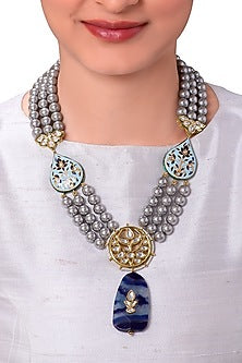 Gold Finish Pearl & Polki Necklace