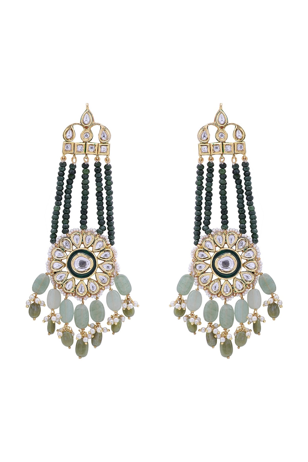 Gold Finish Polki Chandelier Earrings