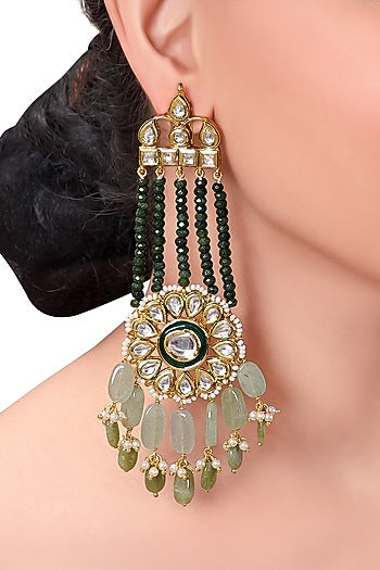 Gold Finish Polki Chandelier Earrings
