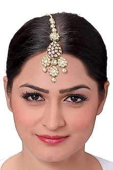 Gold Finish Polki & Pearls Maang Tikka