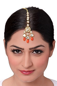 Gold Finish Polki & Corals Maang Tikka