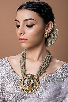Gold Finish Kundan Polki Temple Necklace Set