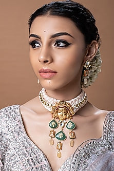 Gold Finish Meenakari Temple Pendant Necklace Set