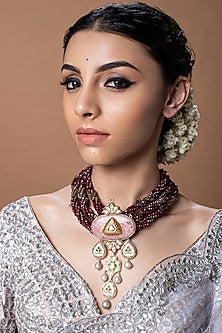 Gold Finish Kundan Polki & Agate Necklace