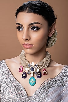Gold Finish Agate Beads & Stone Necklace