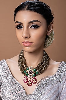 Gold Finish Pearl & Cubic Zirconia Necklace