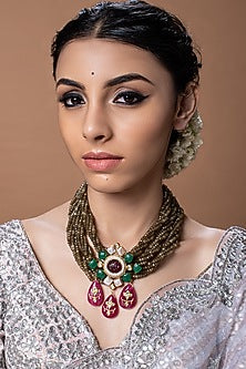 Gold Finish Pearl & Cubic Zirconia Necklace