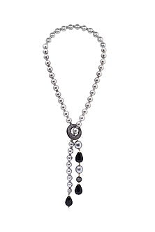 Gold Finish Black Onyx & Pearl Necklace