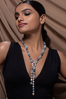 Gold Finish Cubic Zirconia & Pearl Necklace