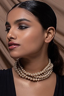 Gold Finish Pearl & Crystal Necklace