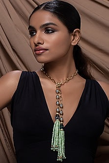 Gold Finish Agate Beaded Necklace