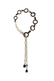 Gold Finish Agate & Cubic Zirconia Necklace