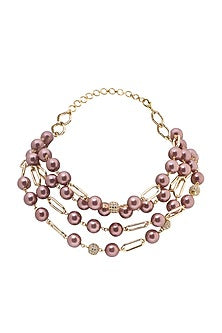 Gold Finish Cubic Zirconia Beads & Pearl Necklace