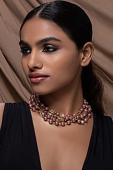 Gold Finish Cubic Zirconia Beads & Pearl Necklace