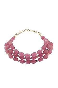 Gold Finish Pink Quartz Beaded Necklace