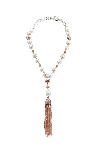 Gold Finish Pearl Zirconia Necklace