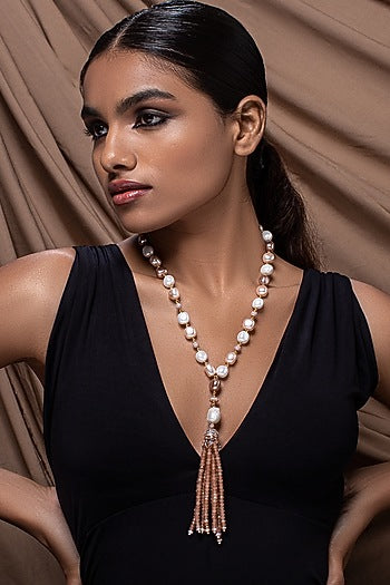 Gold Finish Pearl Zirconia Necklace