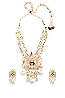 Gold Finish Mint Stone & Hydro Polki Necklace Set