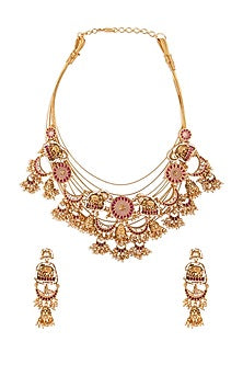 Gold Finish Hydro Ruby Wire Necklace Set
