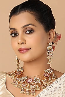 Gold Finish Hydro Ruby Wire Necklace Set