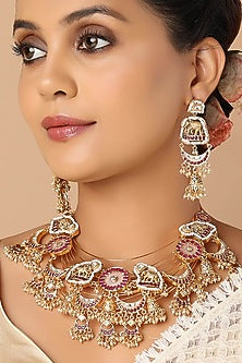Gold Finish Hydro Ruby Wire Necklace Set